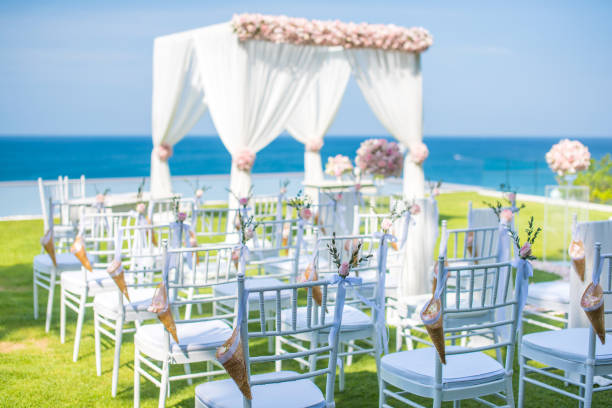 istock Romantic wedding ceremony on the lawn Sea view. 942166298