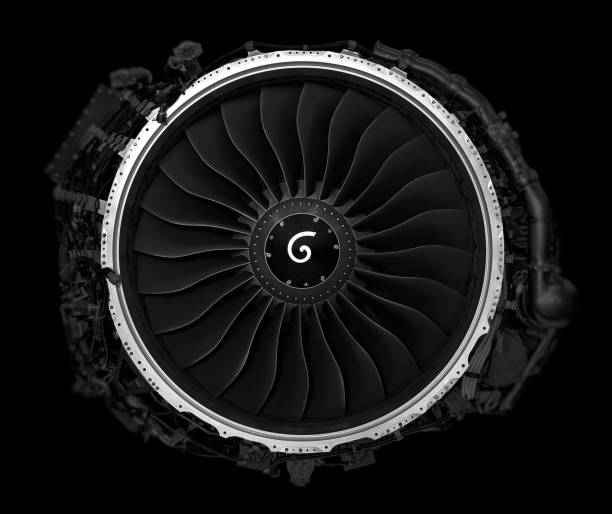 istock Jet engine front view isolated on black background. Close up of airplane engine during maintenance.engineering marvel 942169228