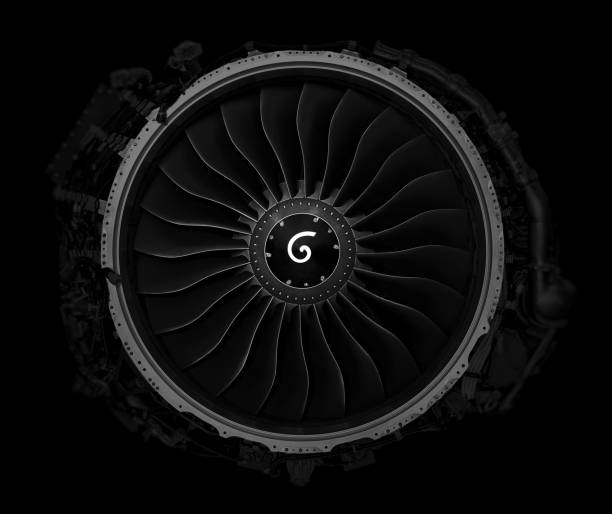 istock Jet engine front view isolated on black background. Close up of airplane engine during maintenance.engineering marvel 942169298