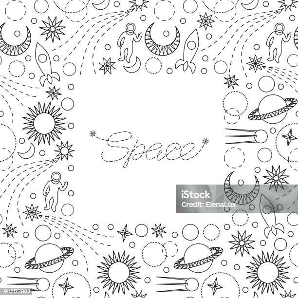 Space Doodle Seamless Frame Stock Illustration - Download Image Now - Art, Astronaut, Backgrounds