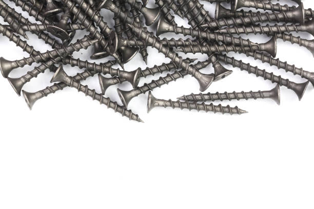 istock black screws isolated on white background with copy space for your text. Top view. 942173210