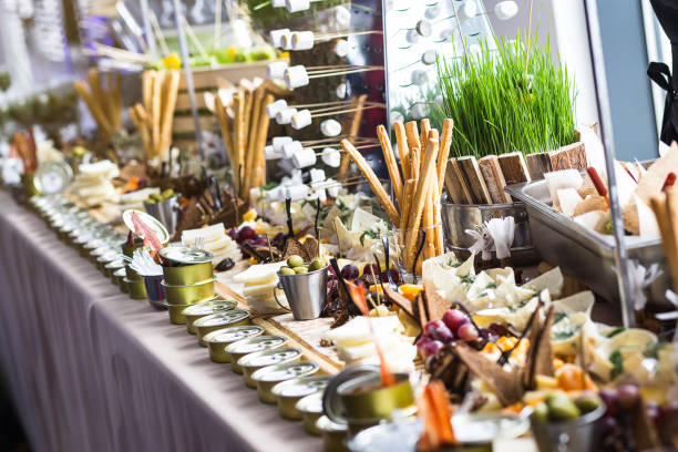 istock holiday buffet table served by different canape, sandwiches, snacks ready for eating in restaurant 942176406