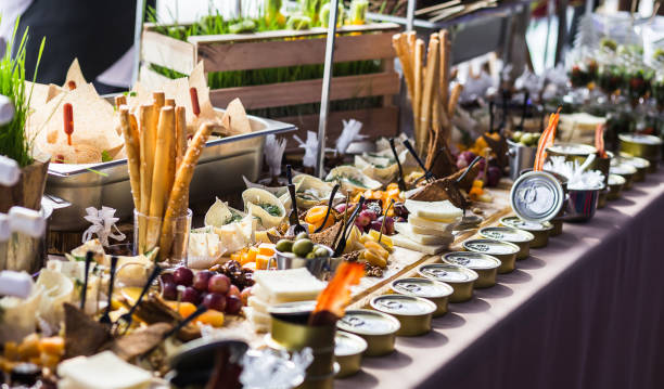 istock holiday buffet table served by different canape, sandwiches, snacks ready for eating in restaurant 942176756