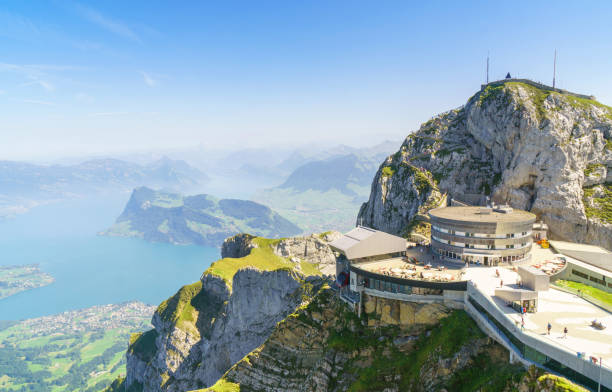 View on Pilatus Kulm peak. Outstanding mountain and alpine lakes on horizon. Outstanding mountain and alpine lakes on horizon. lucerne switzerland stock pictures, royalty-free photos & images