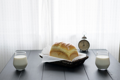milk and fresh loaf, breakfast