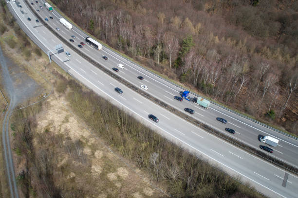 istock Traffic on highway, aerial view 942184448