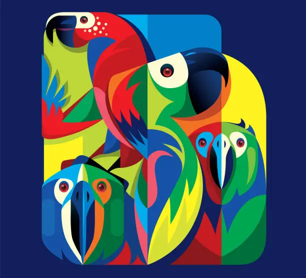 Vector illustration of colorful parrots