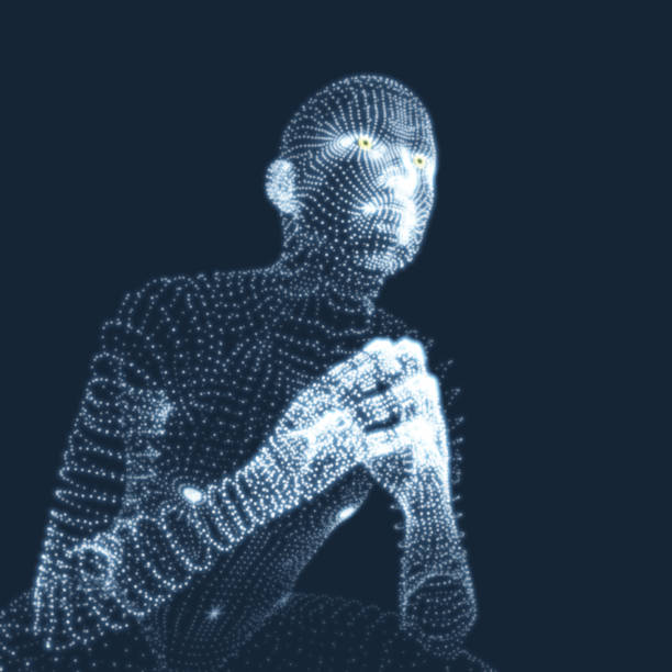 istock Man in a Thinker Pose. 3D Model of Man. Business, Science, Psychology or Philosophy Vector Illustration. 942185978