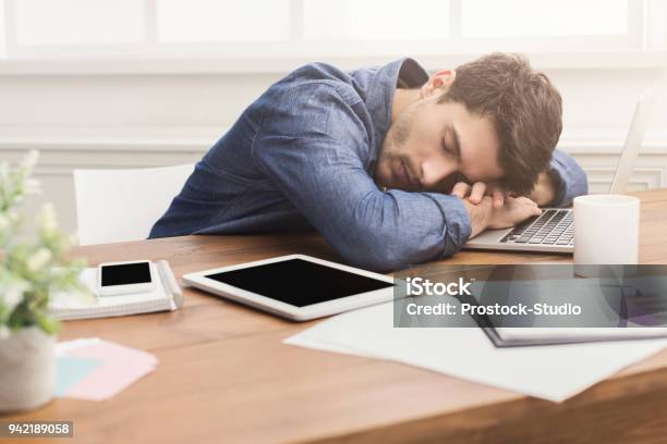 Sleeping Businessman In Modern Office Stock Photo - Download Image Now - Napping, Men, Office