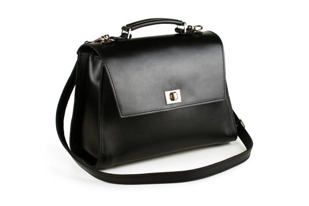 istock Black leather bag isolated on white background 942189512