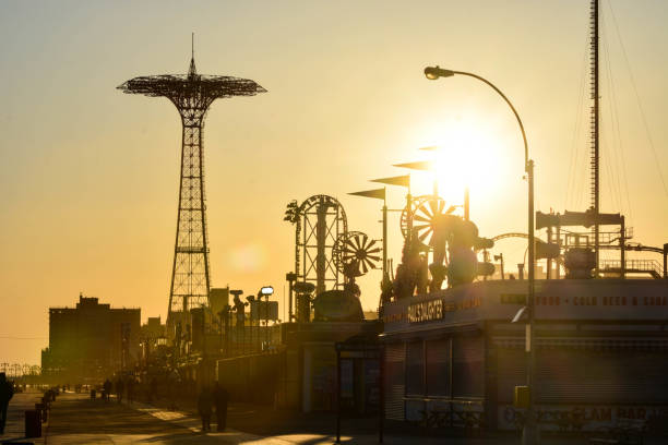 Luna park in Coney island sunset stock photo