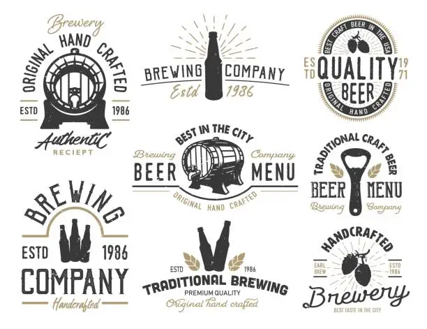 Vector illustration of Set emblems with beer objects