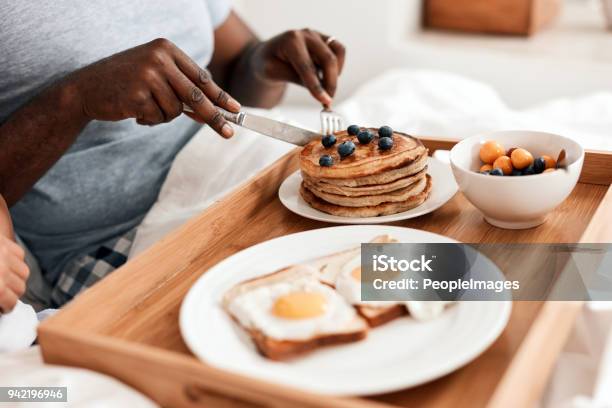 Everything Youll Need To Start The Day With Right Stock Photo - Download Image Now - Bed - Furniture, Breakfast, African Ethnicity