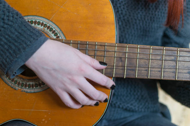 istock Woman hands playing acoustic guitar. Selective focus 942201278