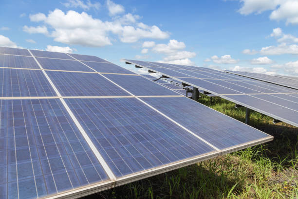 istock Close up rows array of polycrystalline silicon solar cells or photovoltaics in solar power plant 942213732