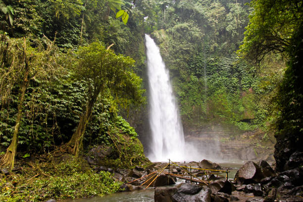 Nungnung waterfall on rainy day. Bali. Indonesia stock photo