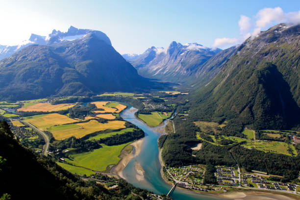 Bird view of fjord in Norway. Norway Nature Fjord stock photo