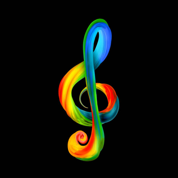 istock Colorful treble clef in the form of twisted paint on a black background 942220638
