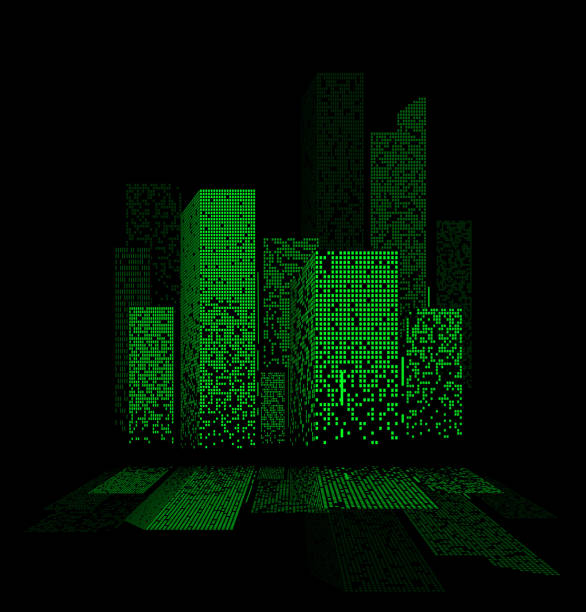 istock Green night city lights landscape design with reflections in the water 942221392