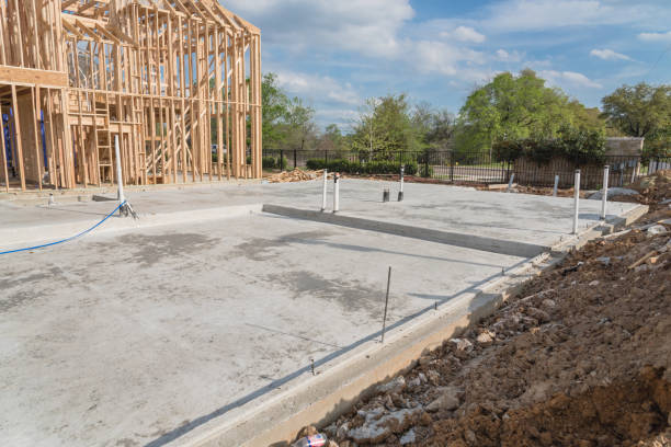 istock Slab on grade foundation concrete for timber frame house in USA 942225054