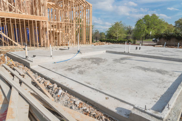 istock Slab on grade foundation concrete for timber frame house in USA 942225270