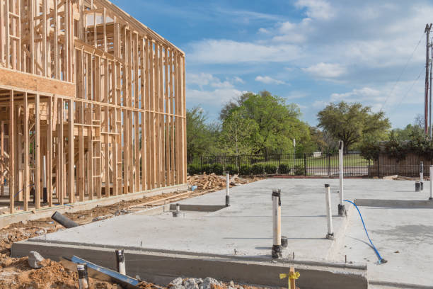 istock Slab on grade foundation concrete for timber frame house in USA 942225816