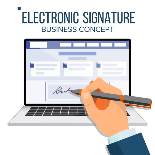 istock Electronic Signature Laptop Vector. Financial Business Agreement. Web Contract. Online Document. Isolated Flat Illustration 942226234