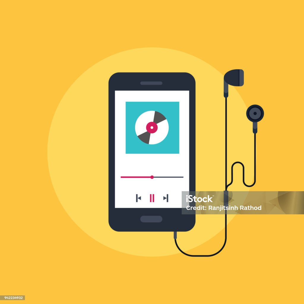 Mobile phone template for music cover Data, Information Medium, Digital Display, Equipment, Symbol Headphones stock vector