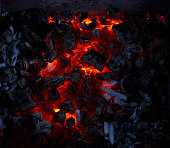 Close-up of burning embers of the campfire