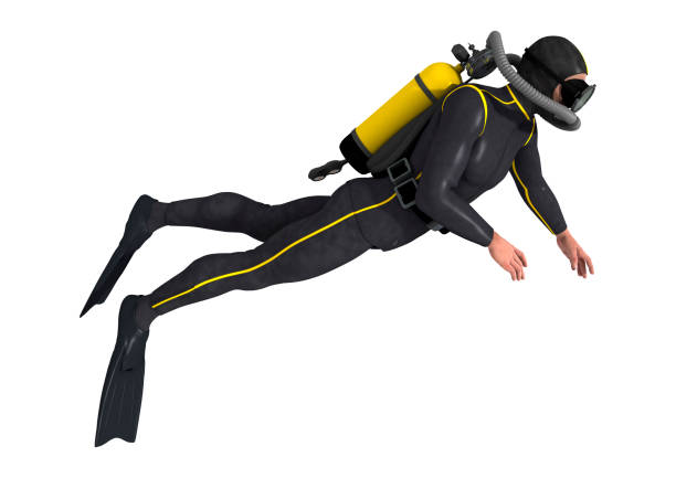 3D illustration male diver on white 3D digital render of a male diver isolated on white background diving equipment stock pictures, royalty-free photos & images