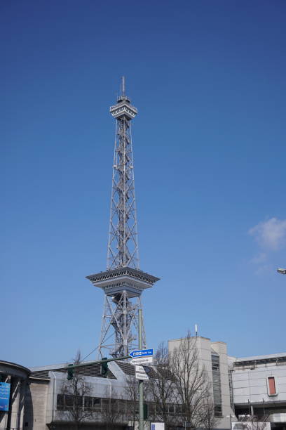 berliner funkturm, radio tower of messe berlin, germany - berlin radio tower imagens e fotografias de stock