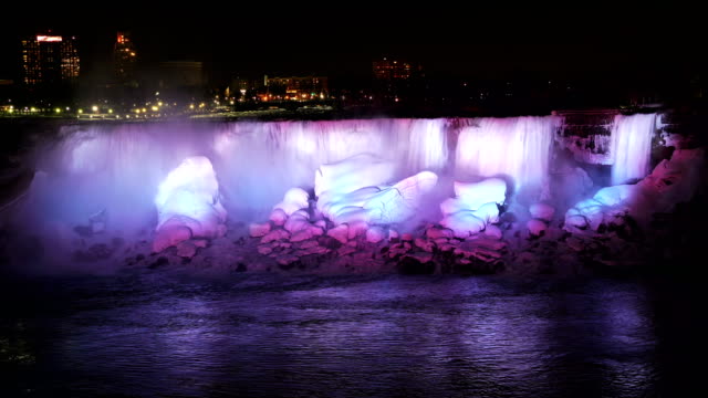 Niagara Horseshoe Falls illuminated at night