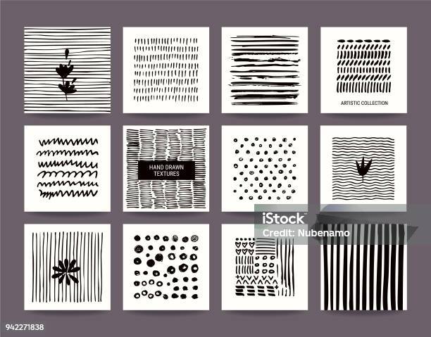 Hand Drawn Grunge Textures Collection Vector Set Stock Illustration - Download Image Now - Pattern, Drawing - Activity, Black And White