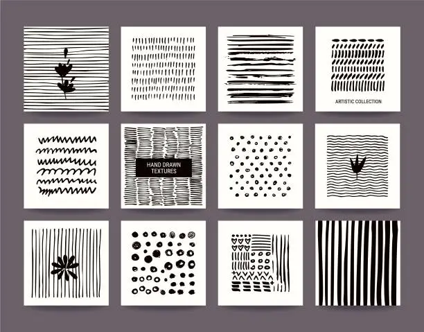 Vector illustration of Hand Drawn Grunge Textures Collection. Vector Set