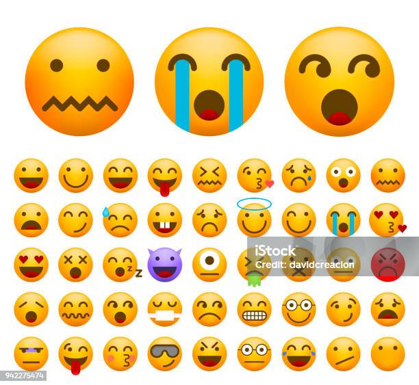 Set Of Cute Emoticons On White Background Isolated Vector Illustration Stock Illustration - Download Image Now