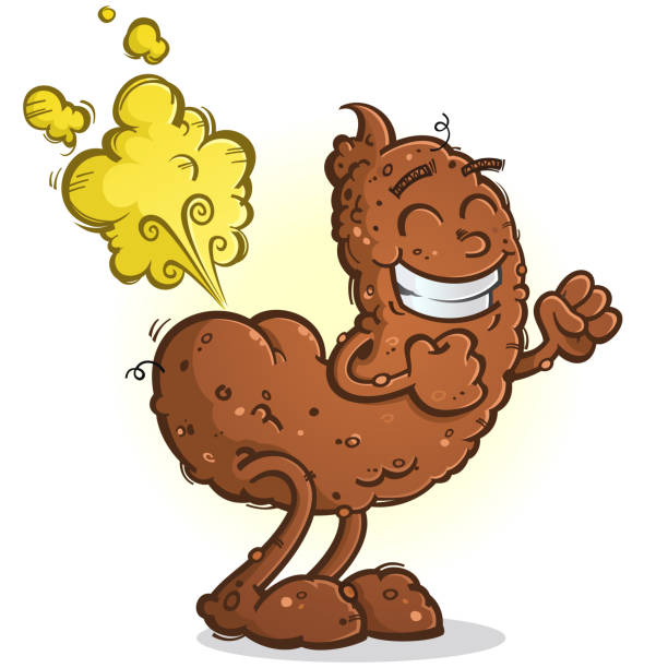 Poop Cartoon Character Blowing a Big Fart A very happy brown turd cartoon bending over and blowing a big juicy fart shit faced stock illustrations