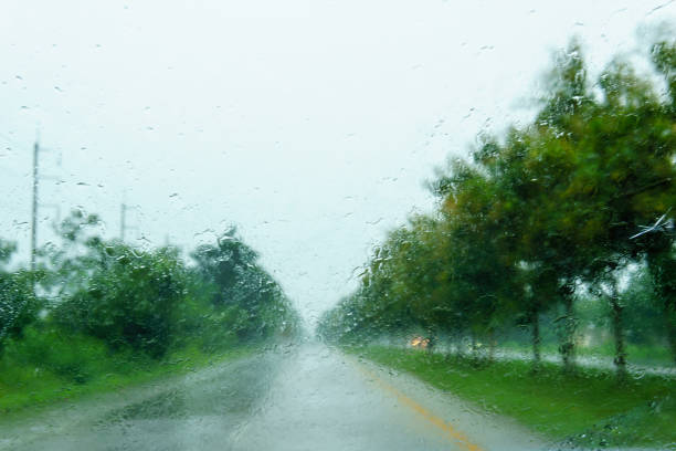 istock blurred beautiful drop of rain on glass or windows surface with road background. blurred dew or raindrop on glass surface for abstract backgroun 942293222