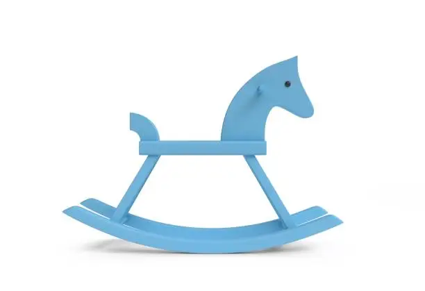 Rocking horse wooden toy - blue color - white background - 3d illustration - rendering