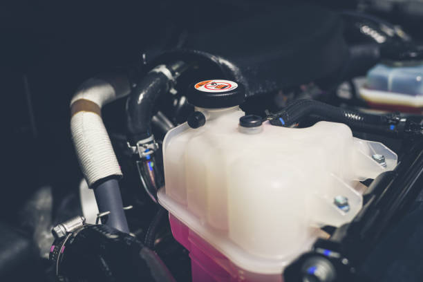 istock Coolant tank and warning information in engine room 942297246