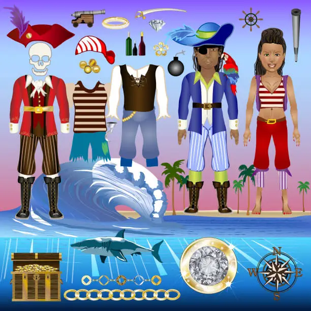 Vector illustration of Pirate Elements Vector Kit - Objects Animals & Elements -