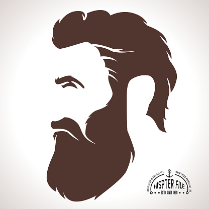 Vector Illustration of a Bearded Men face Hipster Style Silhouette Profile. Lateral view. Elegant Avatar Design.