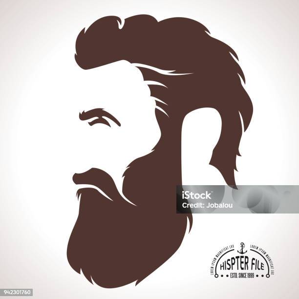 Hipster Silhouette Profile Man Stock Illustration - Download Image Now - Beard, Men, Side View