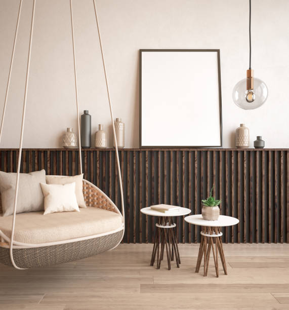 istock Mock up poster frame in hipster style interior background 942304680