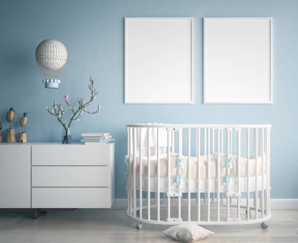 istock Mock up poster frame in children room, scandinavian style interior background 942304710