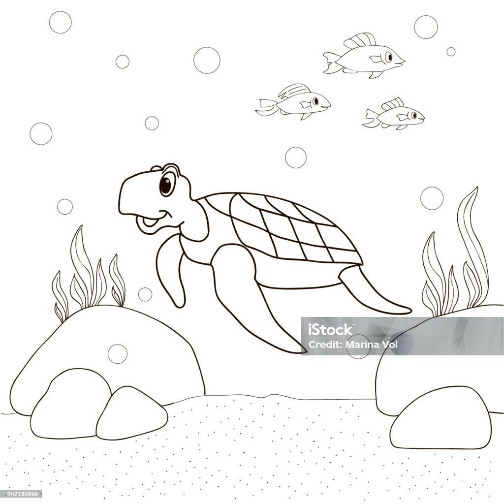 Ilustración de Tortuga En El Mar De Fondo Y Los Peces Nadar Dibujos Animados  Para Colorear Libro De Colorear Para Los Niños Vector De y más Vectores  Libres de Derechos de Página