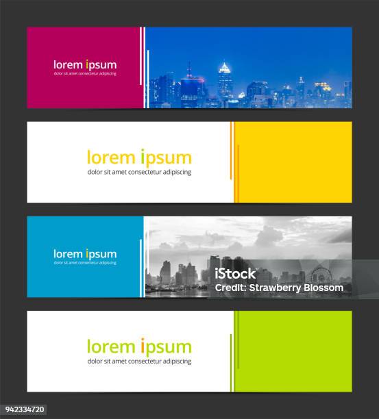 Banner Design Template Abstract Background Geometric Vector Corporate Business Banner Advertising Set Infographic Design Elements Stock Illustration - Download Image Now