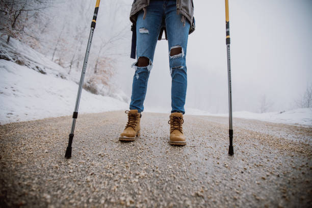 istock Winter hiking with walking sticks 942339316