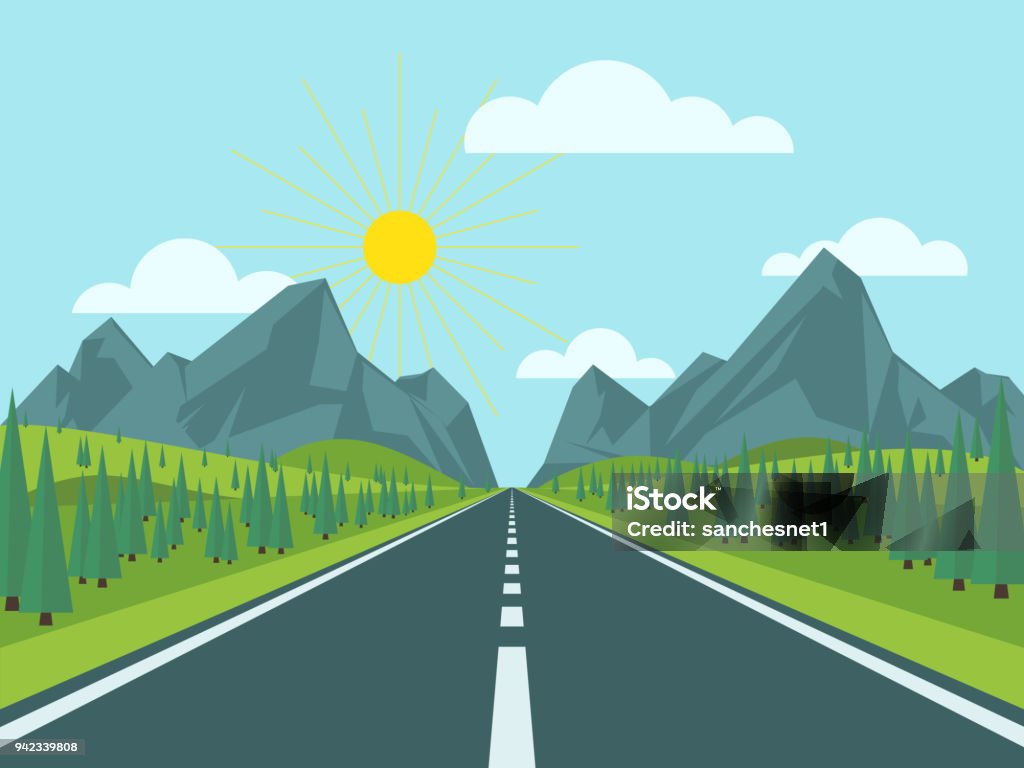 Carretera a las montañas - arte vectorial de Vía libre de derechos