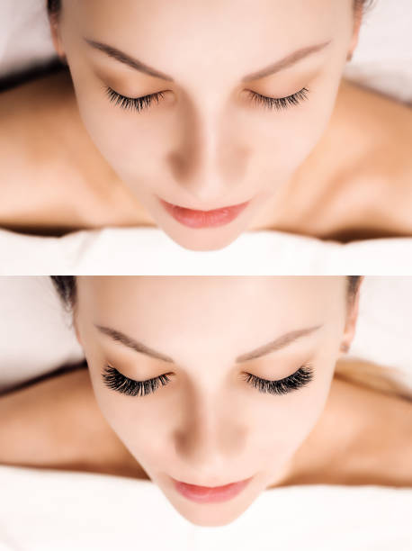 istock Eyelash Extension. Comparison of female eyes before and after 942348980