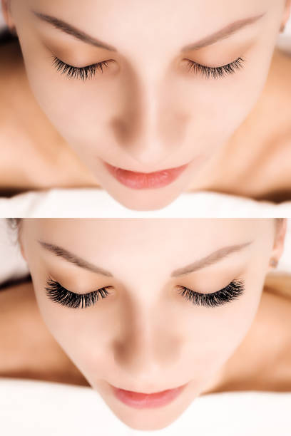 istock Eyelash Extension. Comparison of female eyes before and after 942349056